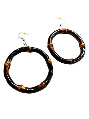 Faux bamboo pierced earrings wood hoops drop & dangle style beachy runway casual